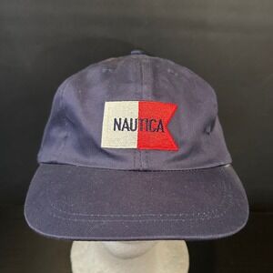 Nautica Navy Blue Baseball Cap Nautical Flag Embroidered Elastic Back Hat 983